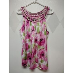 Dressbarn sleeveless watercolor floral top with unique neckline